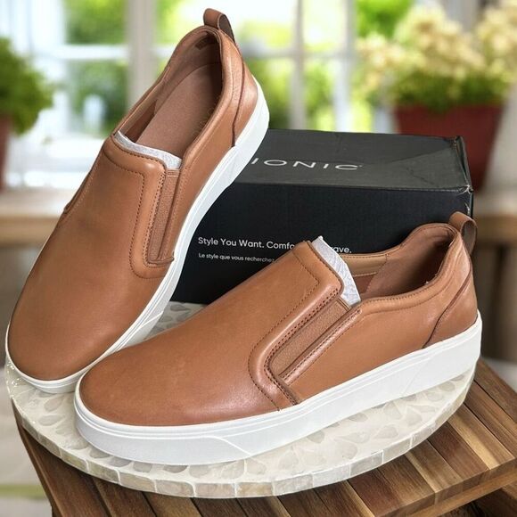 Vionic Kimmie Orthotic Leather Arch Support Slip-On Comfort Casual Sneakers Wome - Picture 1 of 13